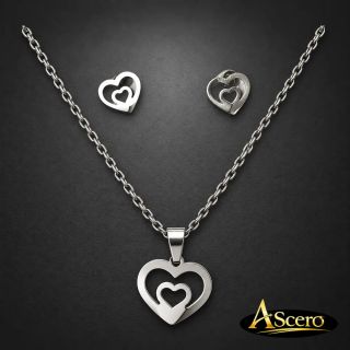 Conjunto Corazones concéntricos en Acero Plateado