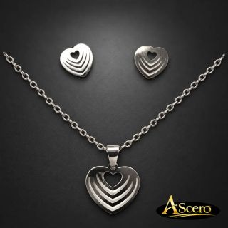 Conjunto Corazón en capas Plateado en Acero