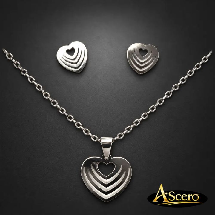 Conjunto Corazón en capas Plateado en Acero