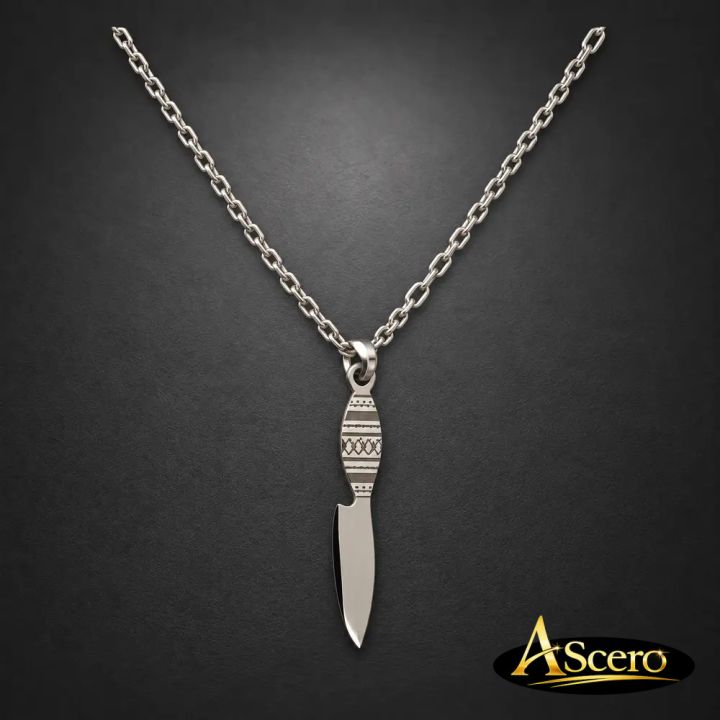 Collar Cuchillo Canario en Acero Plateado