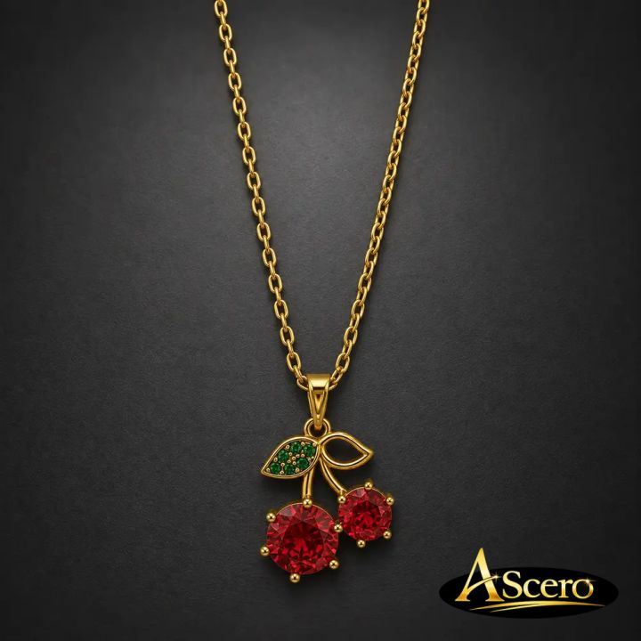 Cadena con Colgante de Cerezas en Acero Dorado