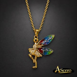Cadena con Colgante Hada Colores en Acero Inoxidable Dorado