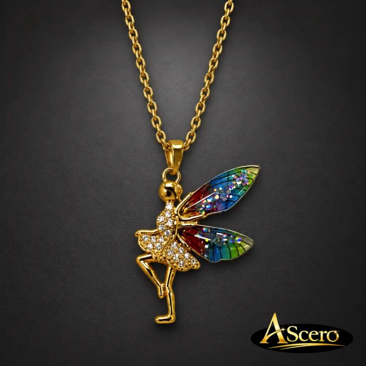 Cadena con Colgante Hada Colores en Acero Inoxidable Dorado