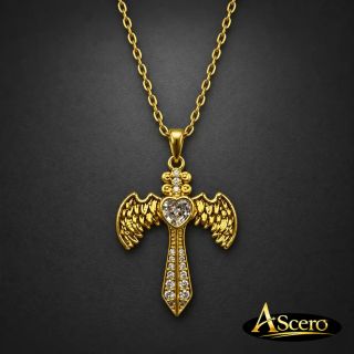 Cadena con Colgante Espada Alada en Acero Dorado