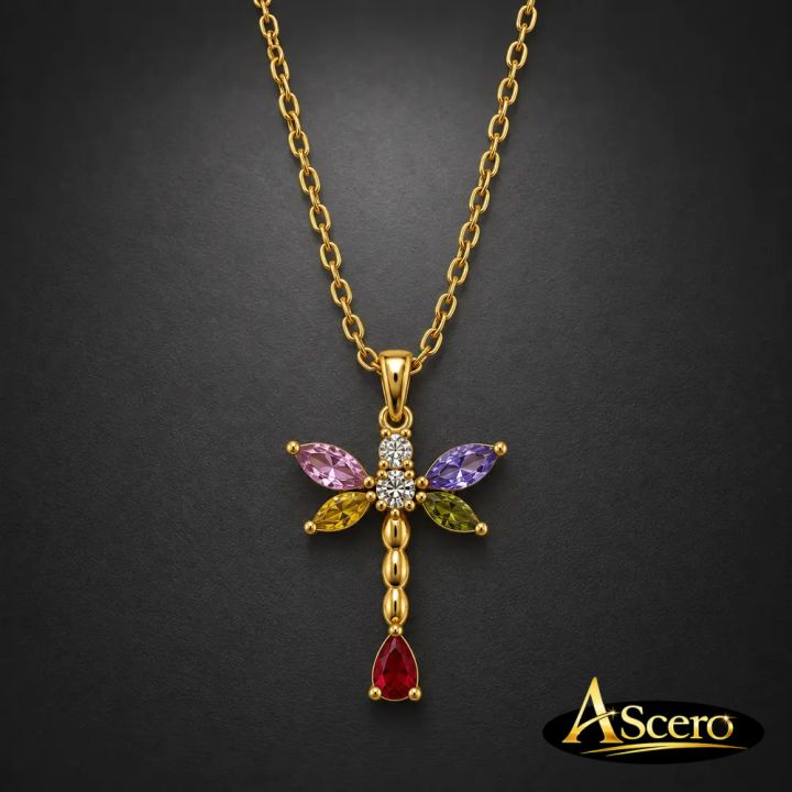 Colgante Libélula Multicolor en Acero Dorado