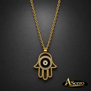 Colgante Mano de Fátima ojo circonitas en Acero Dorado