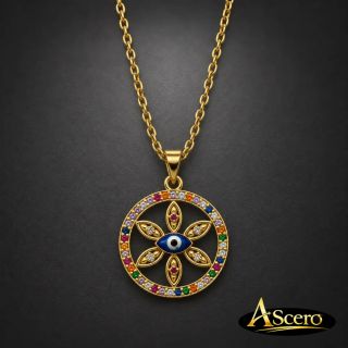Colgante Ojo Turco multicolor en Acero Dorado
