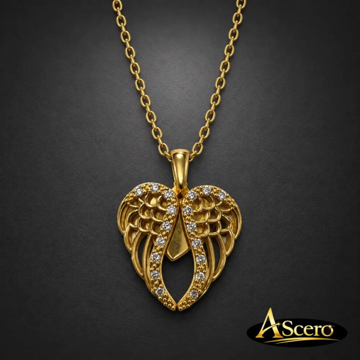 Colgante Corazón con Alas en Acero Dorado