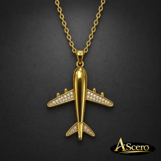 Colgante Avión en Acero Inoxidable Dorado