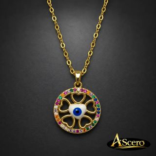 Colgante Ojo Turco corazones en Acero Dorado