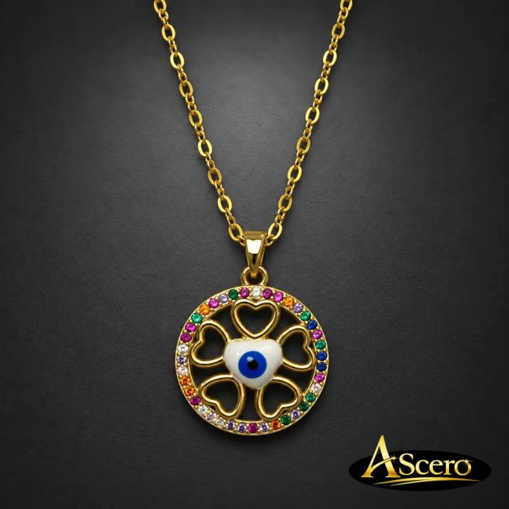 Colgante Ojo Turco corazones en Acero Dorado