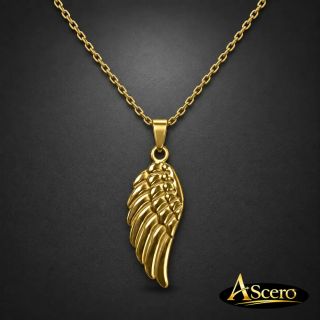 Cadena con Colgante Ala en Acero Dorado
