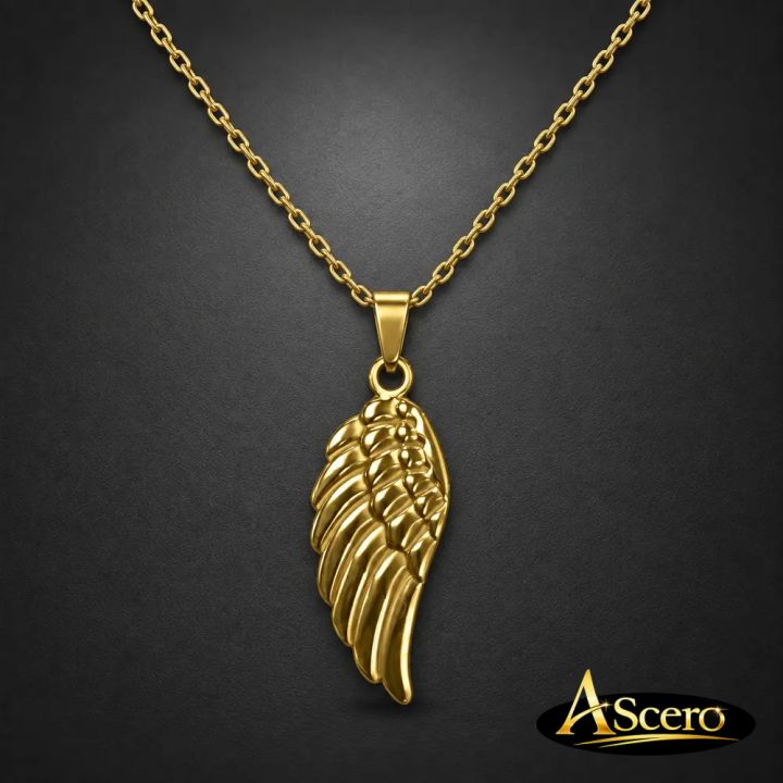 Cadena con Colgante Ala en Acero Dorado