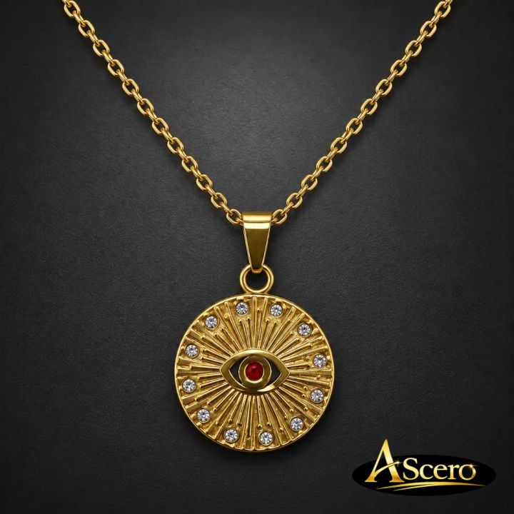 Cadena con Colgante Ojo Dorado con Circonitas