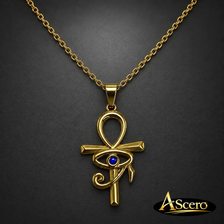 Colgante Ankh Dorado con Ojo Azul