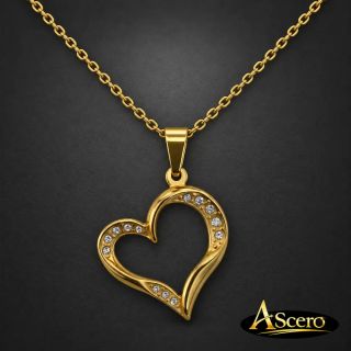 Cadena con Colgante Corazón con Circonias en Dorado