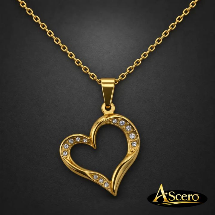 Cadena con Colgante Corazón con Circonias en Dorado