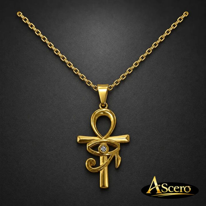 Cadena con Colgante Ankh Dorado en Acero