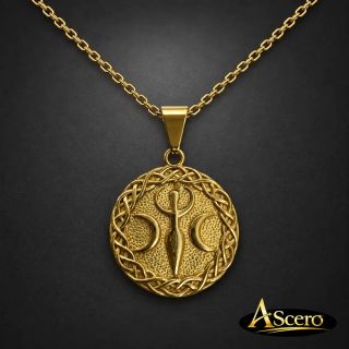 Cadena con Colgante Diosa Luna Triple en Acero Dorado