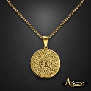 Cadena con Colgante Calendario Azteca Dorado