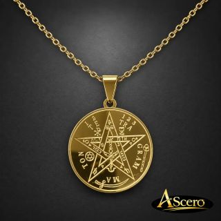 Cadena con Colgante Tetragrámaton Pentagrama Mágico Dorado