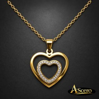Cadena con Colgante Corazón Doble en Acero Dorado