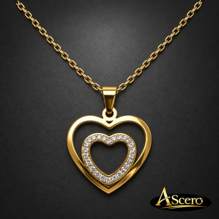 Cadena con Colgante Corazón Doble en Acero Dorado