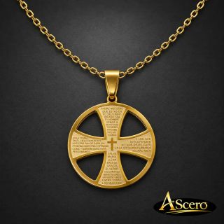 Cadena con Colgante Cruz Padre Nuestro en Acero Dorado
