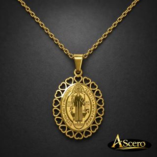 Cadena con Colgante Medalla de San Benito en Acero