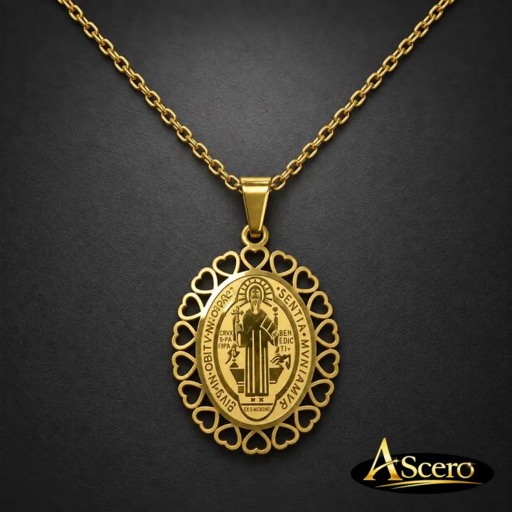 Cadena con Colgante Medalla de San Benito en Acero