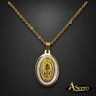Cadena con Colgante Medalla San Benito Nácar