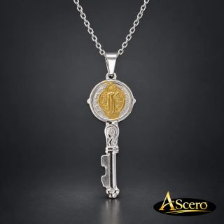 Cadena con Colgante Llave San Benito en Acero Bicolor