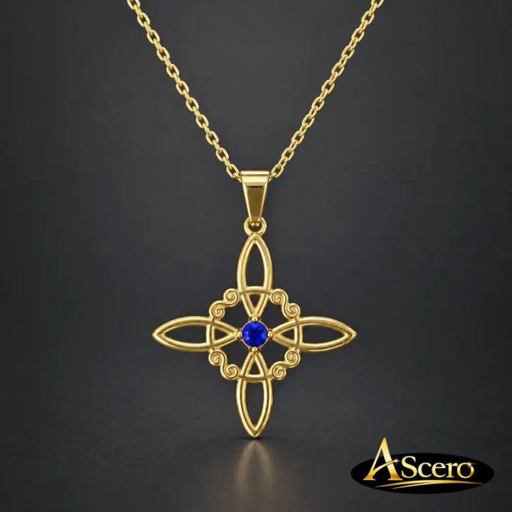 Cadena con Colgante Nudo de Bruja Circonita Azul