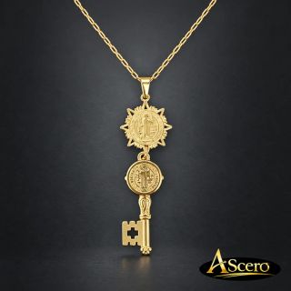 Cadena con Colgante Llave de San Benito con medalla