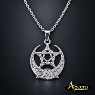 Cadena con Colgante Pentagrama, Luna, Nudo de Bruja