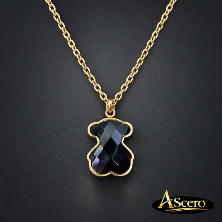 Cadena con Colgante Osito Piedra Negra