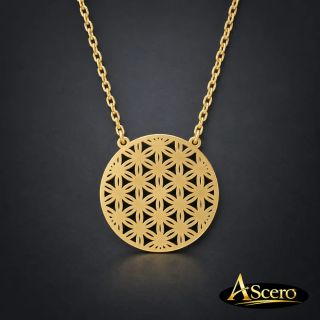 Cadena con Colgante Flor de la Vida en Acero Dorado