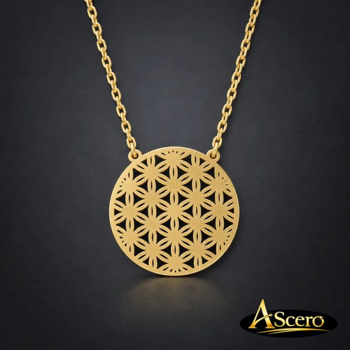 Cadena con Colgante Flor de la Vida en Acero Dorado