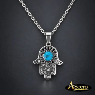 Cadena con Colgante Mano de Fátima con Turquesa