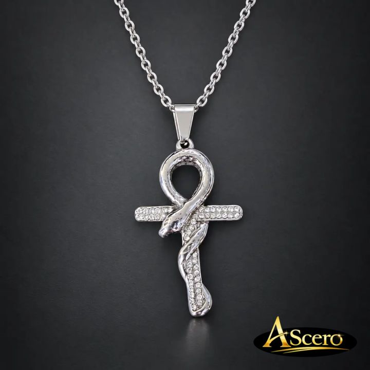 Cadena con Colgante Serpiente Ankh circonitas