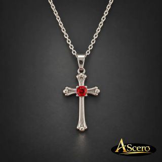 Cadena con Colgante Cruz con Piedra Roja