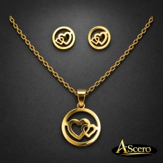 Conjunto Corazones en Acero Dorado