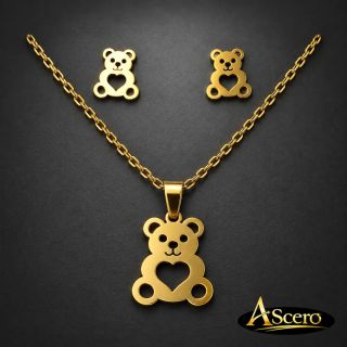 Conjunto Oso corazón en Acero Dorado
