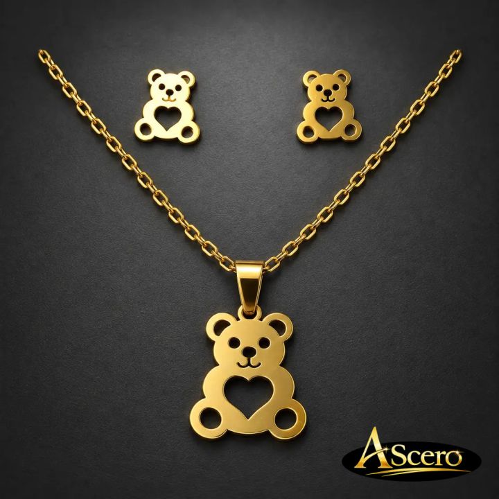 Conjunto Oso corazón en Acero Dorado