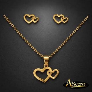 Conjunto de Corazones en Acero Dorado