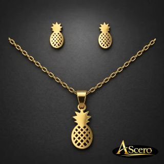 Conjunto Piña Dorado en Acero Inoxidable