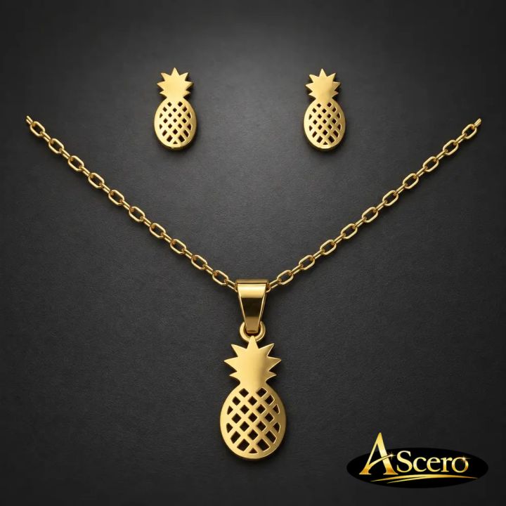 Conjunto Piña Dorado en Acero Inoxidable