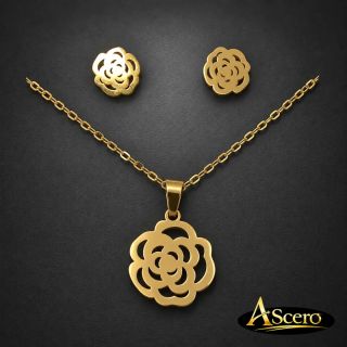 Conjunto Rosa en Acero Inoxidable Dorado