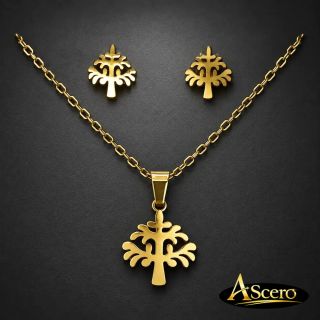 Conjunto Árbol de Vida en Acero Dorado