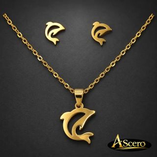 Conjunto Delfín en Acero Inoxidable Dorado